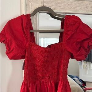 Hill House Red Midi Dress with Puff Sleeves
